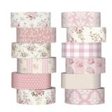 12 ROLLS FLORAL WASHI TAPE SET,LIGHT PINK,POLKA DO