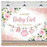 SENSFUN GIRL BABY SHOWER BACKDROP PINK FLORAL SWEE