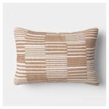 14"X20" BLOCKED WOVEN STRIPE LUMBAR PILLOW TAN/IVO