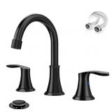 8 IN. MATTE BLACK BATHROOM FAUCET, 3-HOLES 2-HANDL