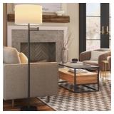 16" METAL COLUMN SWING ARM FLOOR LAMP BLACK/WHITE