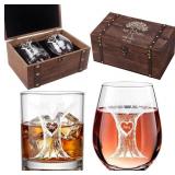 PHYSKOA MR AND MRS GIFTS WINE AND WHISKEY GLASS SE