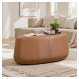 $170 KELSEY CARMEL FAUX LEATHER UPHOLSTERED OTTOMA