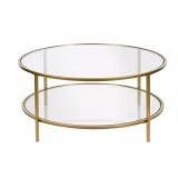 $137 SIVIL 36 IN. BRASS ROUND GLASS TOP COFFEE TAB