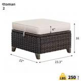 BROWN WICKER OUTDOOR PATIO OTTOMAN WITH REMOVABLE