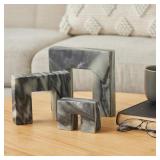 BLACK MARBLE SQUARE ABSTRACT SCULPTURE (SET OF 3)