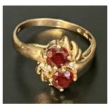 Vtg. T&C, 14K Deep Ruby & Diamond Ring