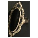 Art Deco, Sterling, Black Onyx, Marcasite Ring