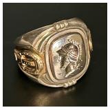Vtg. .925 & 10k Roman Soldier Intaglio Signet Ring