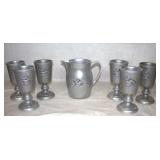 Vintage Set of Pewter Goblets and Pitcher