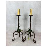Vintage Spanish Gilt Wrought Iron Candlestick Lamp