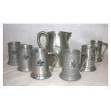 Vintage Set of Pewter Tankards & Pitcher