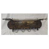 Vtg Western-Themed Wall Mount Coat Rack w/Shelf
