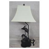 Vintage Bronze Crane Sculptural Table Lamp