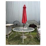 Outdoor Glass Top Table and Umbrella