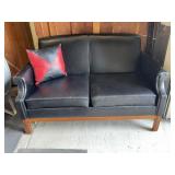 Black Leather and Wood Love Seat