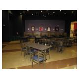 TABLES, CHAIRS, BROWN BOOTHS W/TABLES