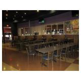 TABLES, CHAIRS, BROWN BOOTHS W/TABLES