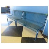 4 Blue Metal Benches & Grey Trash Can