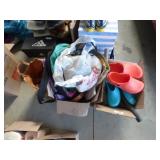 BOX OF SHOES, CLOCK,