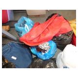 BAG OF HANGER, RED COAT, BAG OF SCARVES & MORE