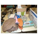 ICE CREAM MAKER, LINENS, KITCHEN ITEMS