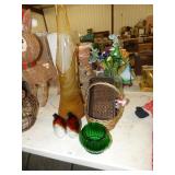 GLASS PENGUINS, VASES, HEN & CHICKEN PLANTER