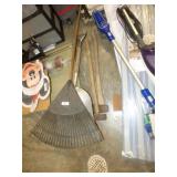 SCOOP SHOVEL, RAKE, ROCK HAMMER, AXE