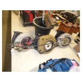 3- 7 1/4" POWER SAWS ALL WORK GOOD  & BUCKET