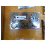 15 SILVER WAR NICKELS 35% SILVER