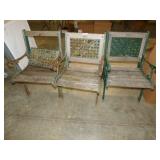 3 OUTDOOR CAST IRON & WOOD CHAIRS