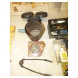OLD PHONE BELL, SIFTER, OLD TONGS & MARBLE ASHTRAY