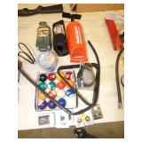 NEW SPINNERS, POOL BALLS, AIR PUMP, CHALK