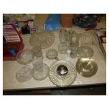 ASSORTED CUT GLASS ITEMS , CAKE STAND, GLASS ITEMS