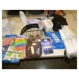 DISPOSABLE APRONS, PLASTIC TABLE CLOTHES, POT RACK