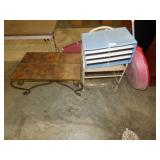 CHAIR, TABLE, MOP, WREATH STORAGE CONTAINER