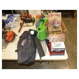 WATER CANS, WOOD SIGNS, HEATER, BADMINTON SET