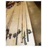 4 FISHING RODS AND REELS