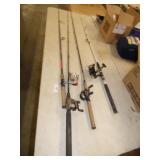 4 FISHING RODS AND REELS