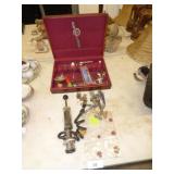 SILVERWARE, OLD RAZORS, VINTAGE RED GOOSE FEATHER