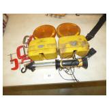 VINTAGE YELLOW CAUTION LIGHTS, C-CLAMPS