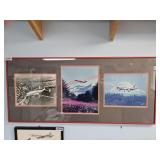 Framed airplane photos - train room