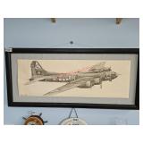 Framed bomber drawing - train room