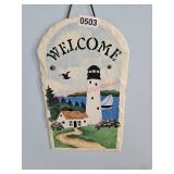 Painted slate welcome sign - train room