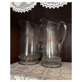 Two etched water pitchers- Eva and Connel (spare