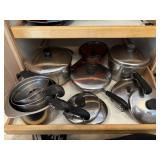 Copper bottom Pots and pans with lids (kitchen)