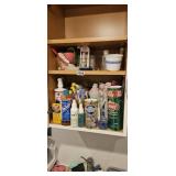 Everything on these two shelves (Laundry room)