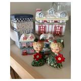 Christmas cookie jar, and two sets salt and