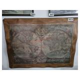 World map on wood - train room