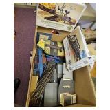 HO scale model town buildings, train